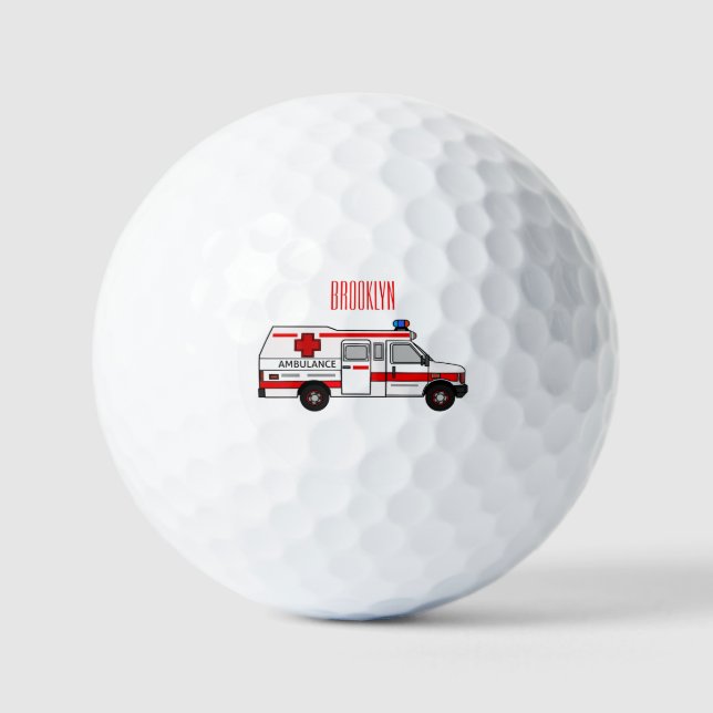 Ambulance cartoon illustration golf balls (Front)