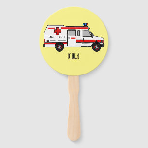 Ambulance cartoon illustration hand fan