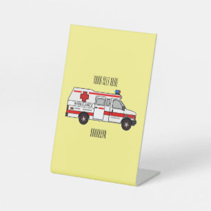 Ambulance cartoon illustration pedestal sign