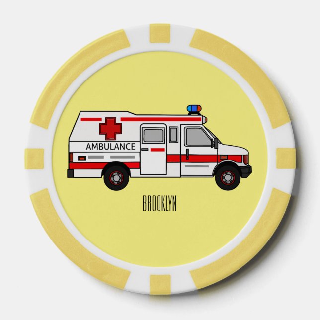 Ambulance cartoon illustration poker chips (Front)