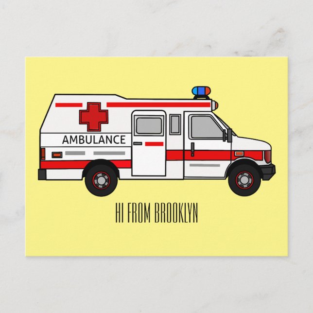 Ambulance cartoon illustration postcard (Front)