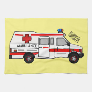 Ambulance cartoon illustration tea towel