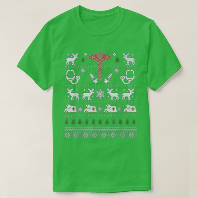 Ambulance Christmas Tree AMR Deer Xmas Snow  T-Shirt (Design Front)