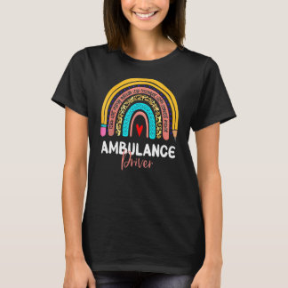 Ambulance Driver Leopard Rainbow Healthcare Doctor T-Shirt