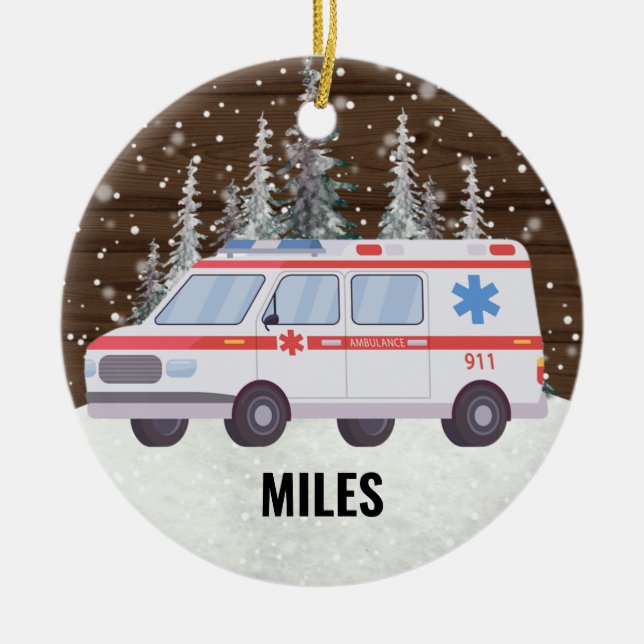 Ambulance EMT Paramedic Christmas  Ceramic Tree Decoration (Front)