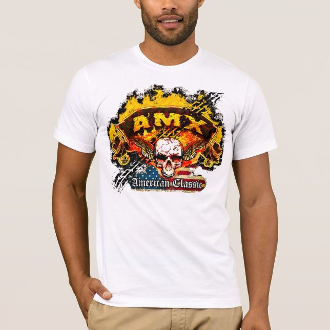AMC AMX Javelin - Burnout Banner Skull -n- Flag T-Shirt (Front)