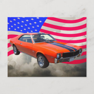 AMC Javlin Car With American Flag Postcard