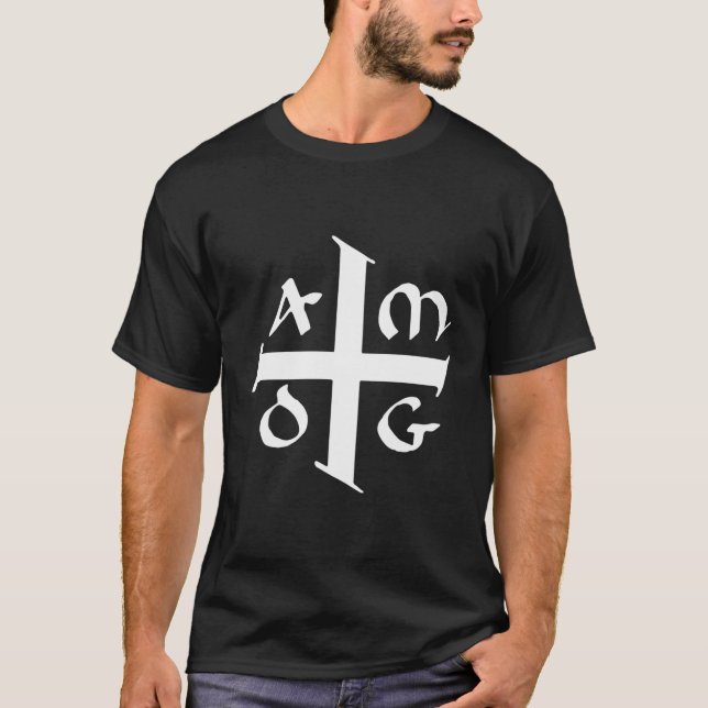 Amdg Ad Majorem Dei Gloriam Small Jesuit Cross T-Shirt (Front)