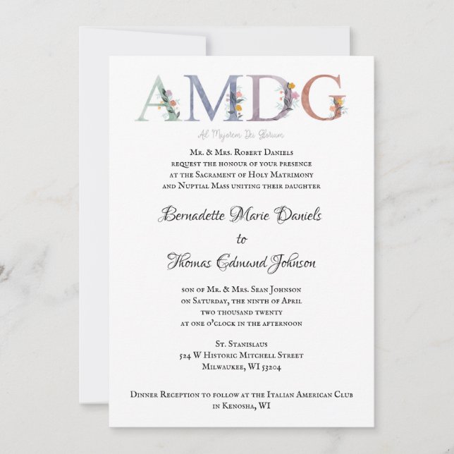 AMDG Catholic Wedding Invitation (Front)