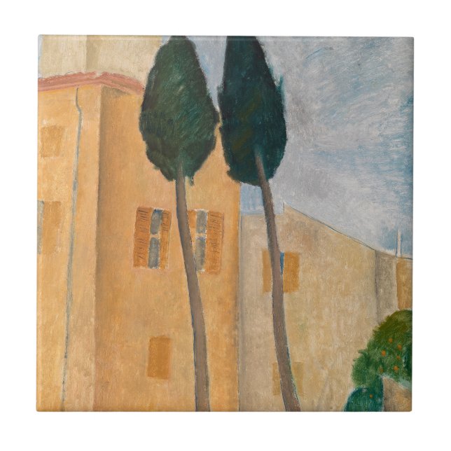 Amedeo Modigliani - Cypresses and Houses at Cagnes Tile (Front)