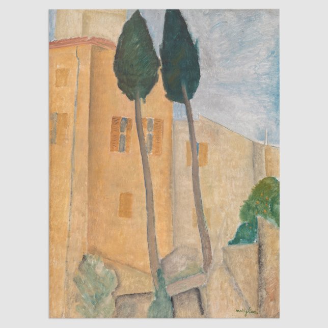 Amedeo Modigliani - Cypresses and Houses at Cagnes Tissue Paper (Creator Uploaded)