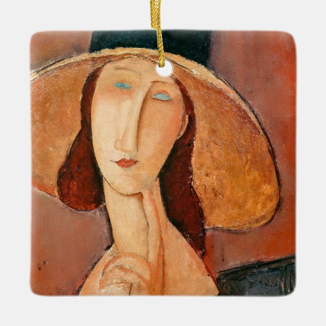 Amedeo Modigliani - Jeanne Hebuterne in Large Hat Ceramic Ornament (Front)