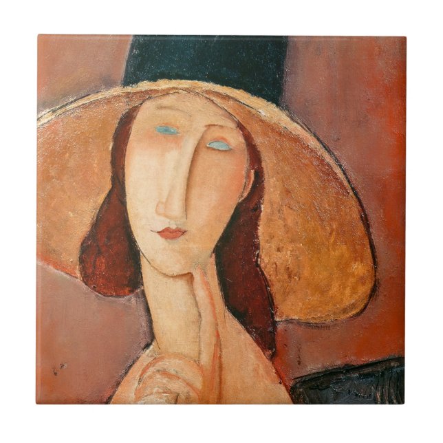 Amedeo Modigliani - Jeanne Hebuterne in Large Hat Tile (Front)