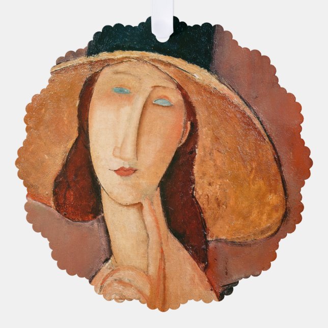 Amedeo Modigliani - Jeanne Hebuterne in Large Hat Tree Decoration Card (Front)
