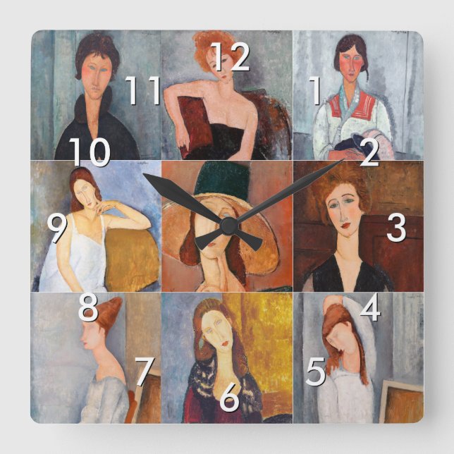 Amedeo Modigliani - Masterpieces Collage Square Wall Clock (Front)