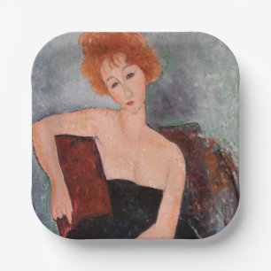 Amedeo Modigliani - Redheaded Girl Evening Dress Paper Plate