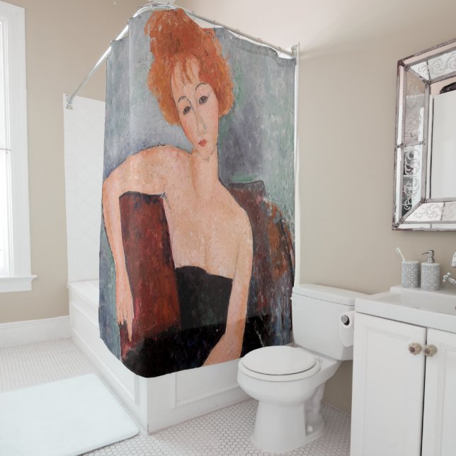 Amedeo Modigliani - Redheaded Girl Evening Dress Shower Curtain (In Situ)