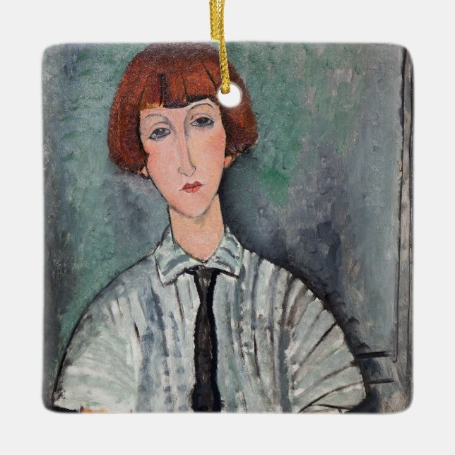 Amedeo Modigliani - Young Girl in a Striped Blouse Ceramic Ornament (Front)
