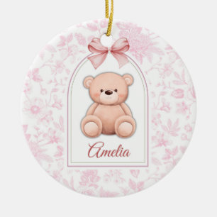 Amelia   Custom Pink Teddy Bear Nursery Design  Ceramic Tree Decoration