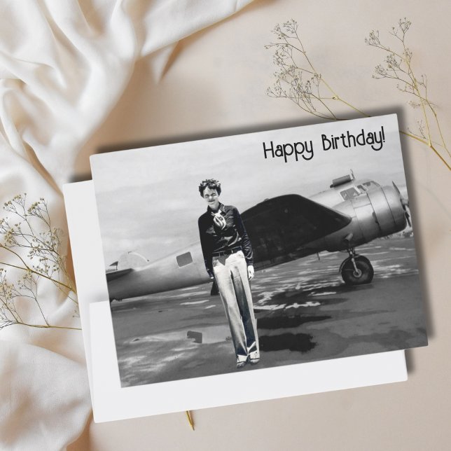 Amelia Earhart Black White Photo,Aviation Birthday Postcard (Creator Uploaded)