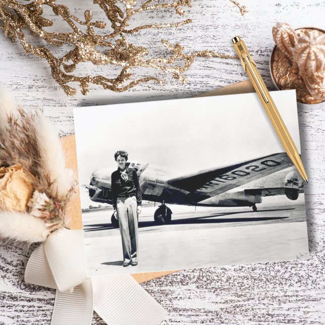Amelia Earhart Black White Photo,Aviation Birthday Postcard (Creator Uploaded)