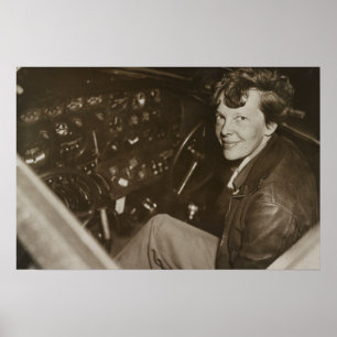 Amelia Earhart Candid Aeroplane Cockpit Photo 1937 Poster