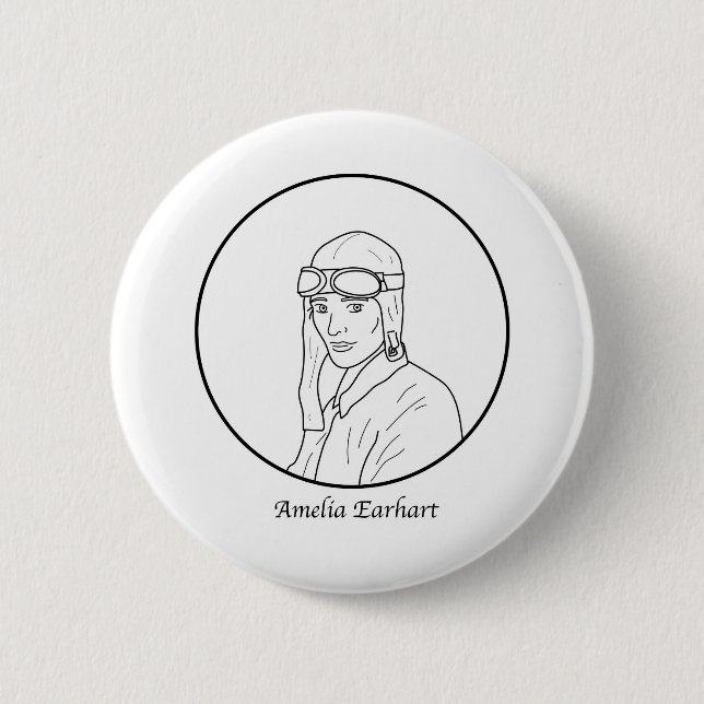 Amelia Earhart Line Portrait 6 Cm Round Badge (Front)