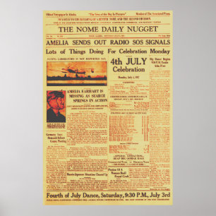 Amelia Earhart Sends Out Radio Sos Sepia 1937 Poster