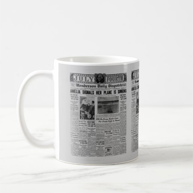 Amelia Earhart Vintage Newspaper Story Coffee Mug (Left)