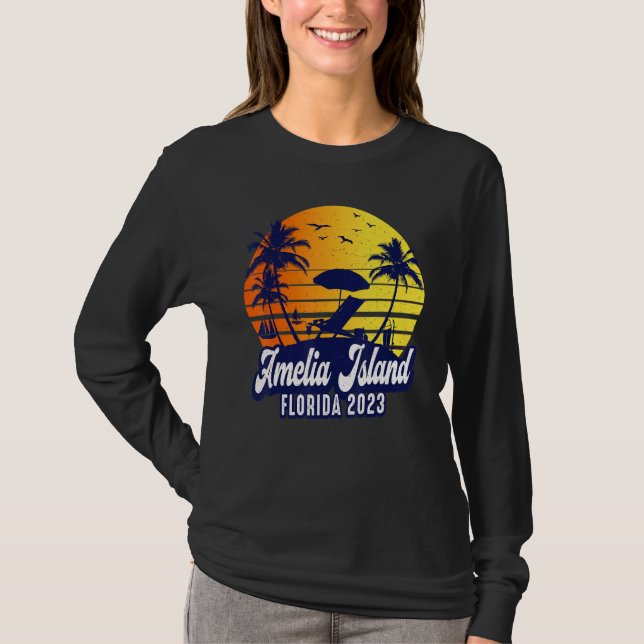 Amelia Island 2023 Florida Sunset Beach Retro T-Shirt (Front)