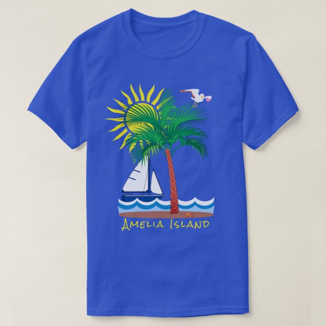 Amelia Island Florida Palm Sailboat and Sunshine T-Shirt (Design Front)