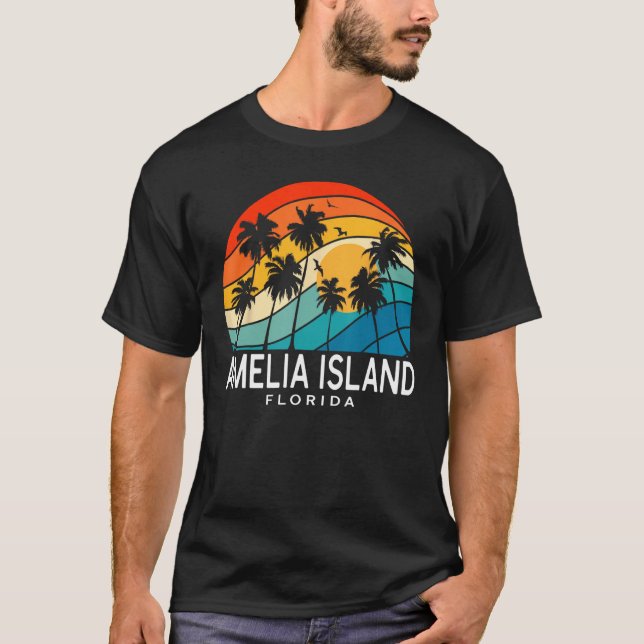 Amelia Island Florida Palm Tree Tropical Beach Sou T-Shirt (Front)