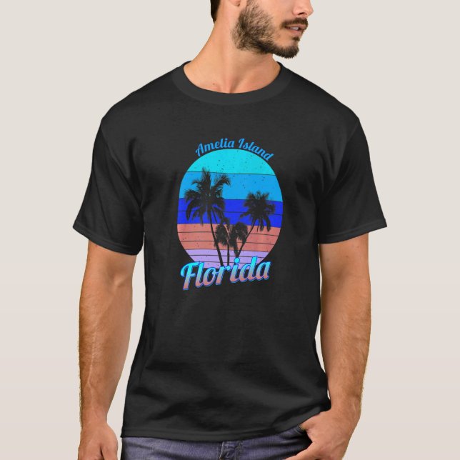 Amelia Island Florida Retro Palm Trees Beach Summe T-Shirt (Front)
