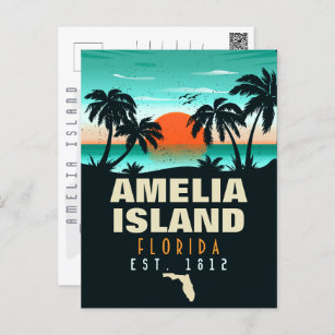 Amelia Island Florida Retro Sunset Souvenirs 80s Postcard