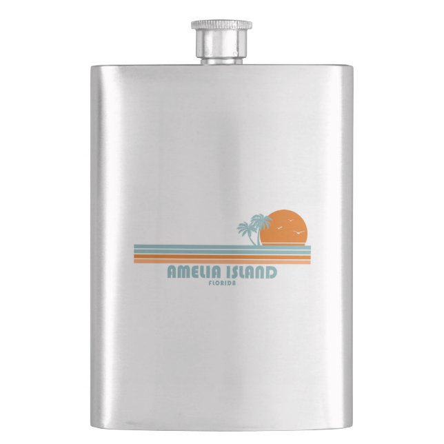 Amelia Island Florida Sun Palm Trees Hip Flask (Front)