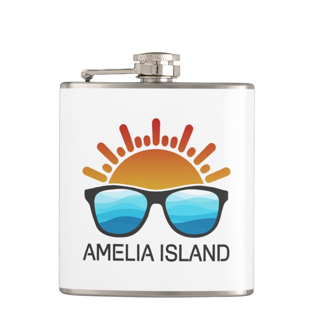 Amelia Island Florida Sunglasses Hip Flask (Front)