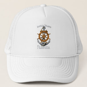 Amelia Island Florida Vacation Nautical Anchor Hel Trucker Hat