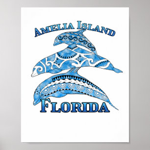 Amelia Island Florida Vacation Tribal Dolphins Poster