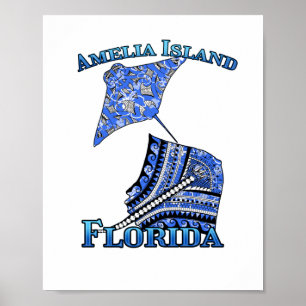 Amelia Island Florida Vacation Tribal Stingray Poster