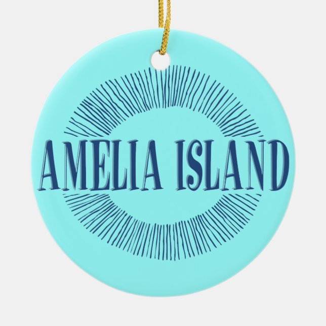 Amelia Island in blue with sun design Ceramic Tree Decoration (Front)