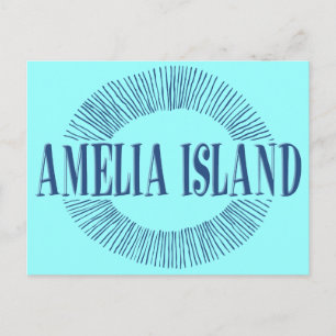 Amelia Island in blue with sun design Postcard