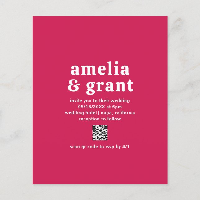 Amelia Magenta Modern Wedding Invitation Flyer (Front)