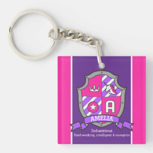Amelia name meaning letter A unicorn crest custom Key Ring