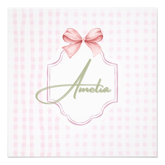 Amelia Personalized Pink Bow & Gingham Print  (Front)
