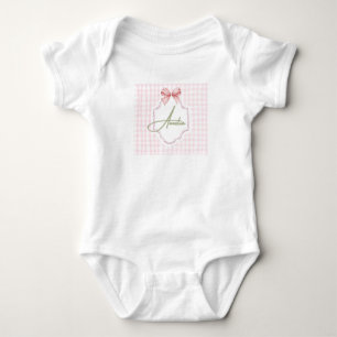 Amelia Personalized Pink Bow & Gingham Print Baby Bodysuit