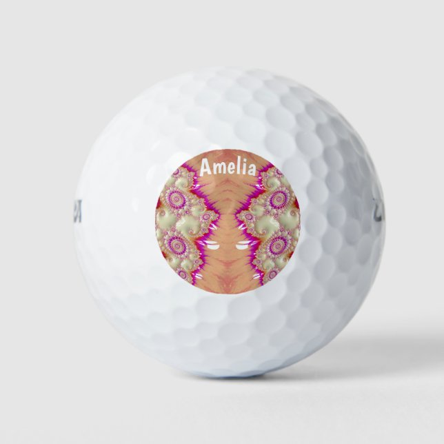 AMELIA ~ Pink Red Cream Fractal Design ~ Golf Balls (Front)