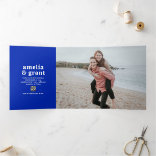 Amelia Royal Blue Modern Wedding Tri-Fold Invitation