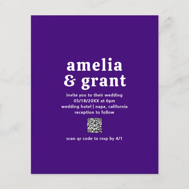 Amelia Royal Purple Modern Wedding Invitation Flyer (Front)