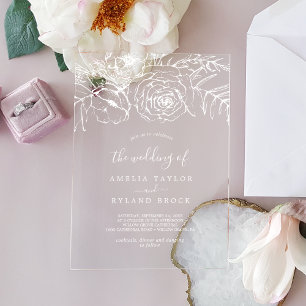 AMELIA White Bohemian Floral Botanical Wedding Acrylic Invitations