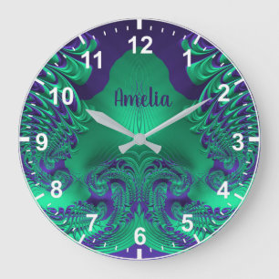 AMELIA ~ WOW! Fractal Pattern Green and Purple ~ Large Clock